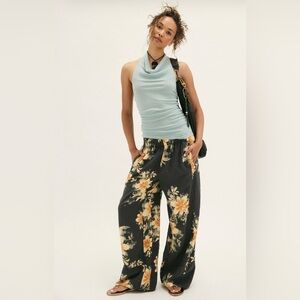 Free People Black Floral Wide Leg Pants